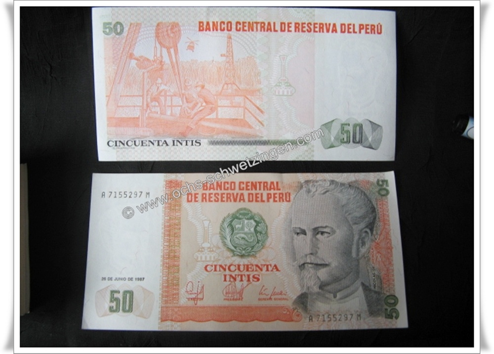 Banknote Peru 50 Intis 1985 -5 Stück (P-130 - 02)