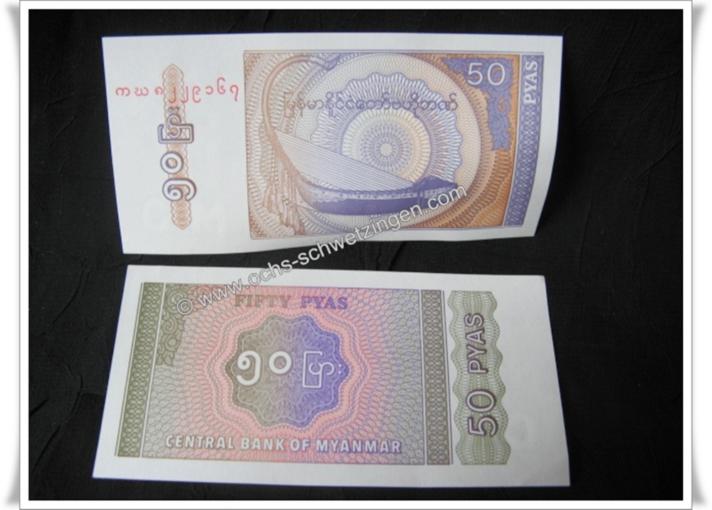 Banknote Myanmar Burma 50 Pyas 1994 5 Stück (P-68 - 08)