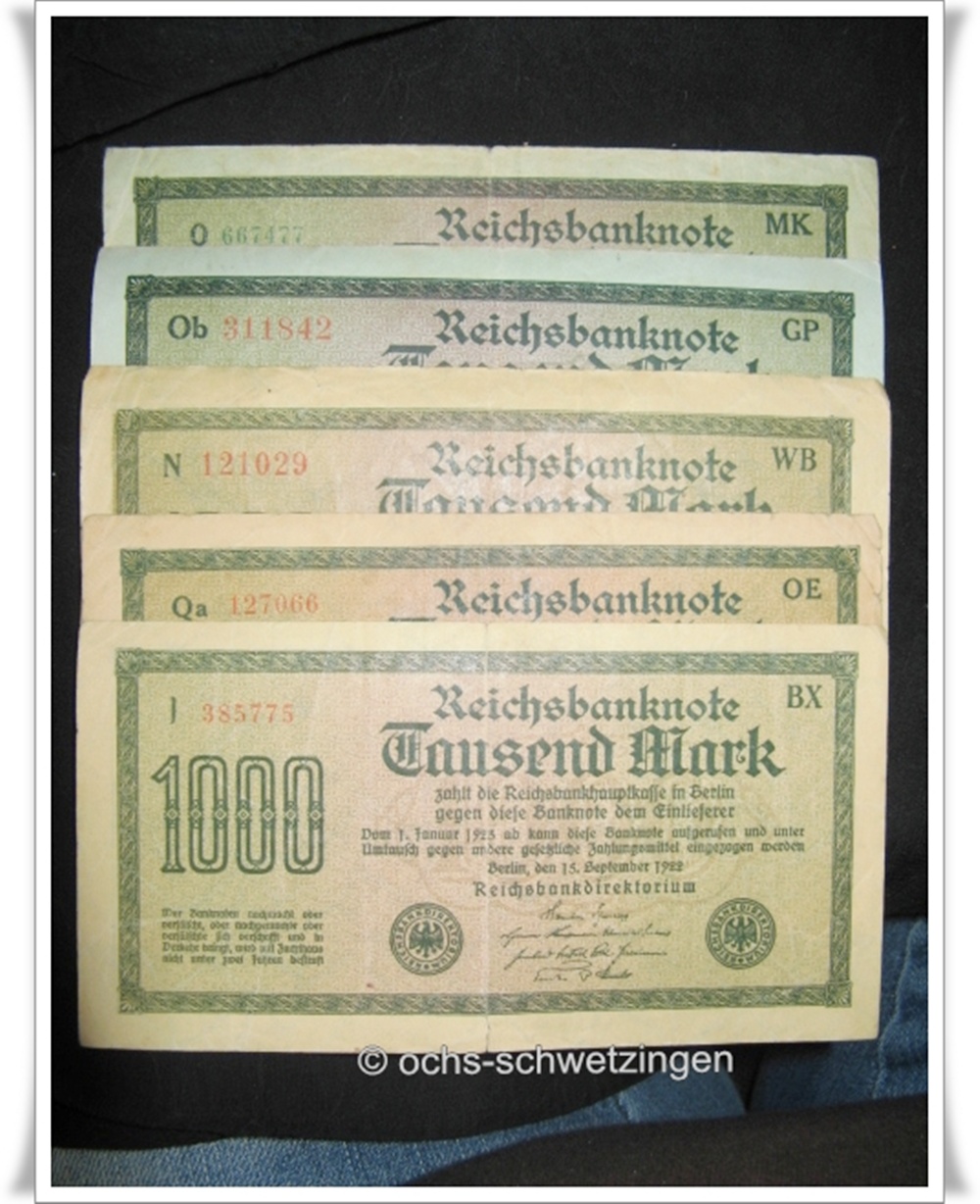 Banknote Germany 1000 Mark 1922 5 Stück (P-76 - 10/1)