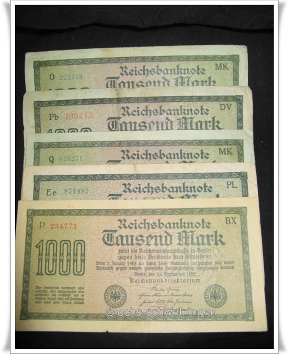 Banknote Germany 1000 Mark 1922 5 Stück (P-76 - 10/4)