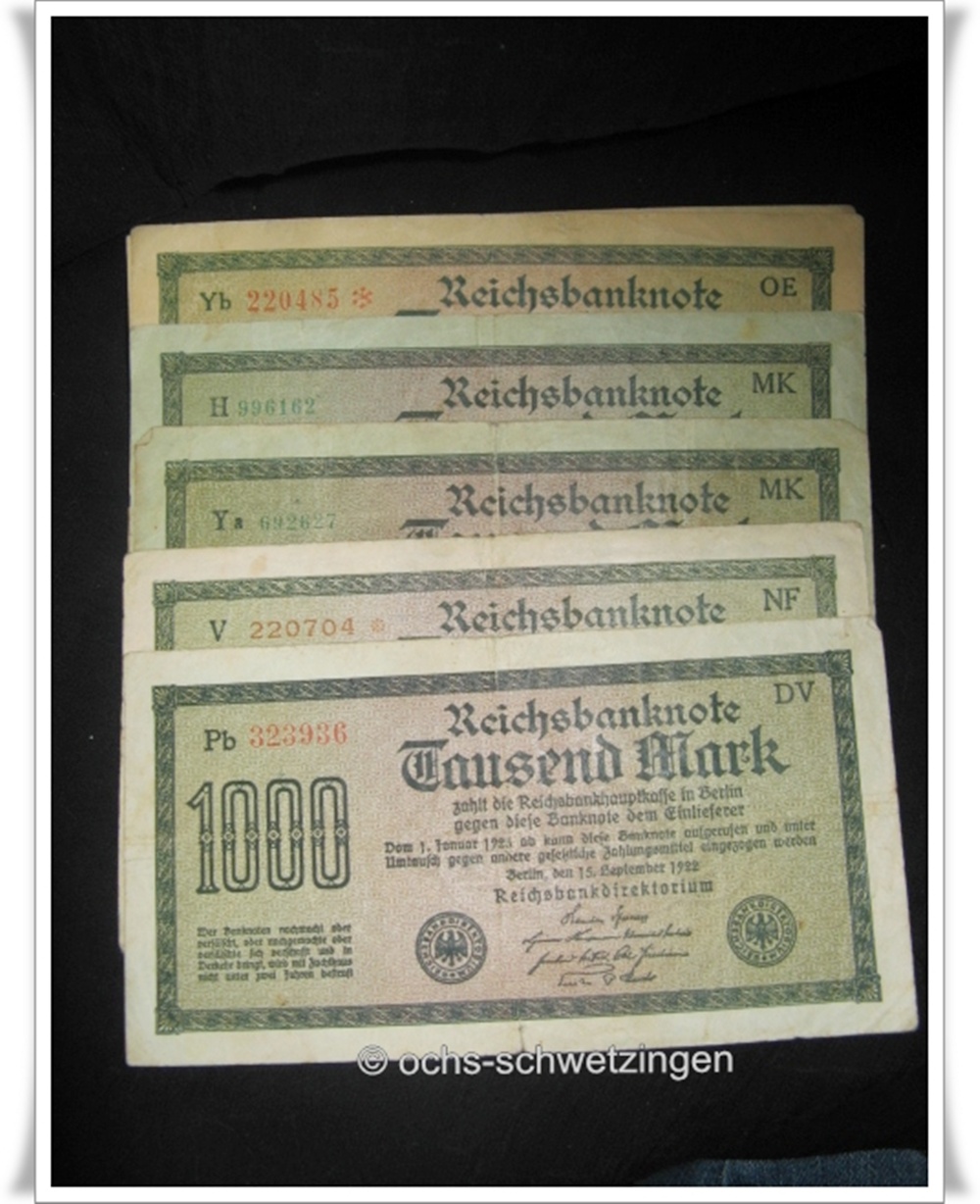 Banknote Germany 1000 Mark 1922 5 Stück (P-76 - 10/5)