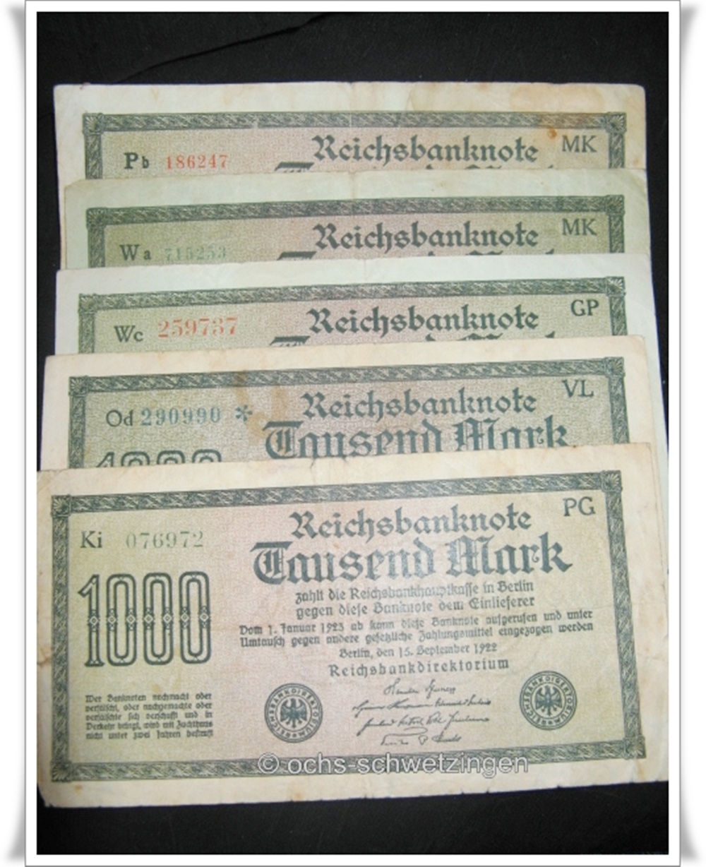 Banknote Germany 1000 Mark 1922 5 Stück (P-76 - 10/6)