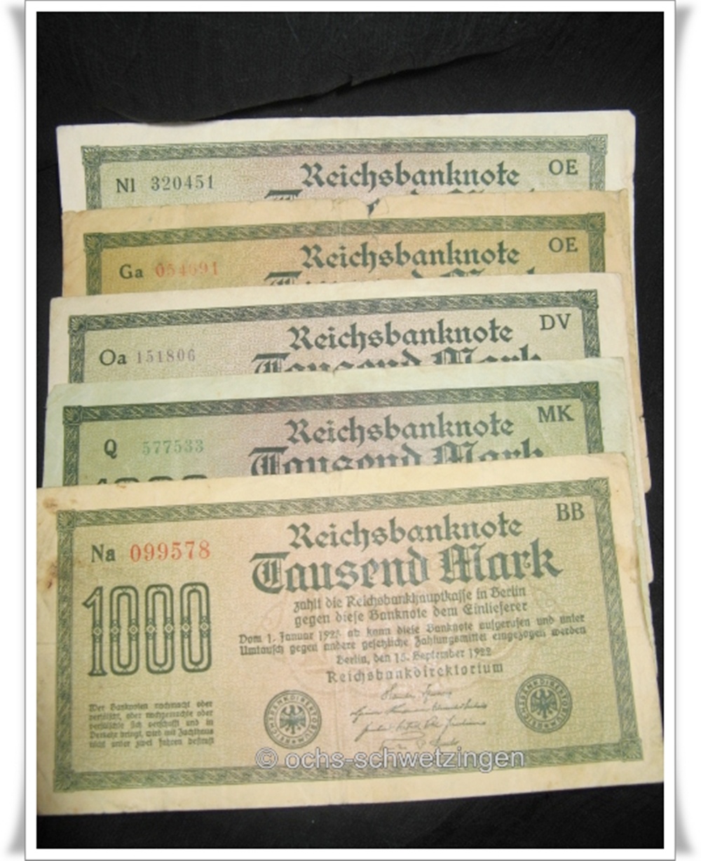 Banknote Germany 1000 Mark 1922 5 Stück (P-76 - 10/8)