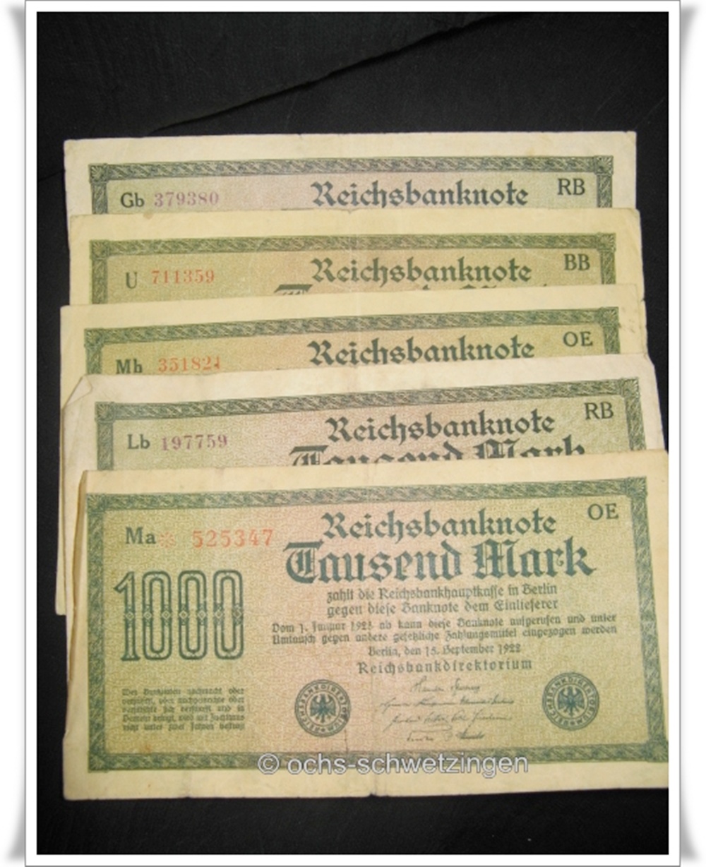 Banknote Germany 1000 Mark 1922 5 Stück (P-76 - 10/9)