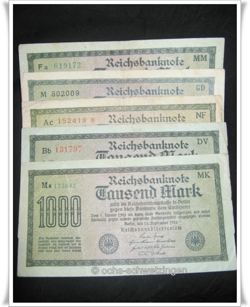 Banknote Germany 1000 Mark 1922 5 Stück (P-76 - 10/11)