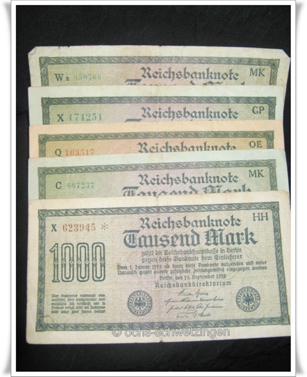 Banknote Germany 1000 Mark 1922 5 Stück (P-76 - 10/12)