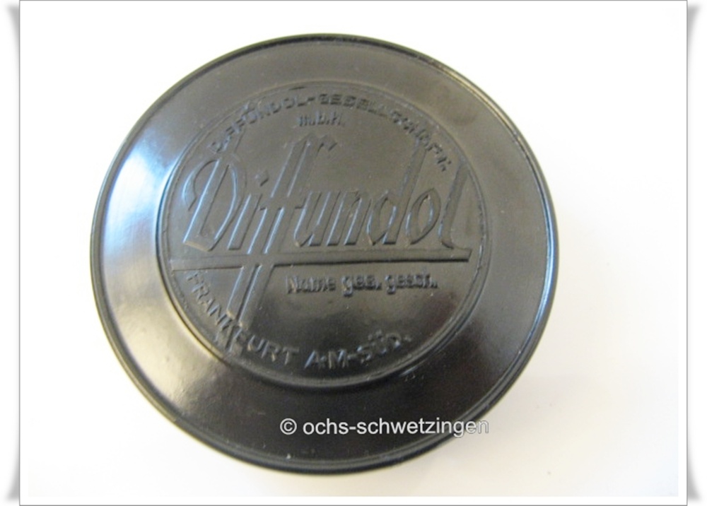 Bakelit: Farbband Dose Diffundol Frankfurt - schwarz ca. 7 cm (22)