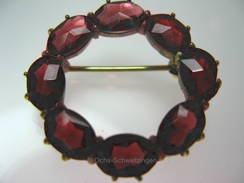 Antikschmuck: Granat - Brosche 333 Gold  um 1920 (18)