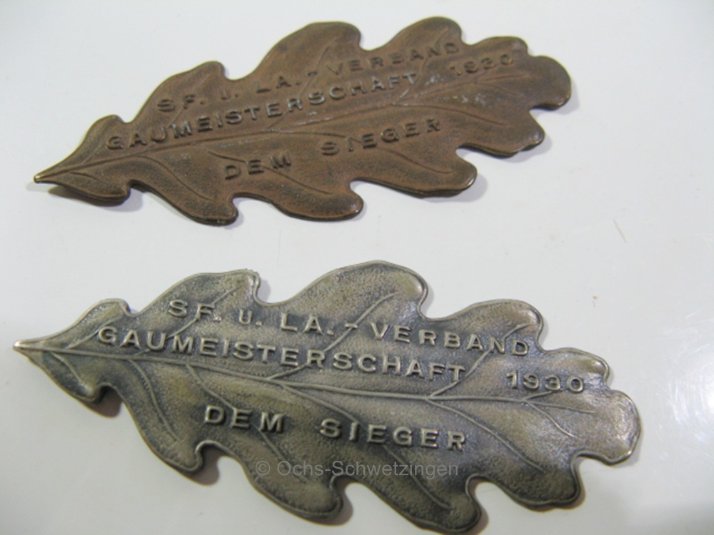2 Lorberblätter "dem Sieger" Gaumeisterschaften 1930