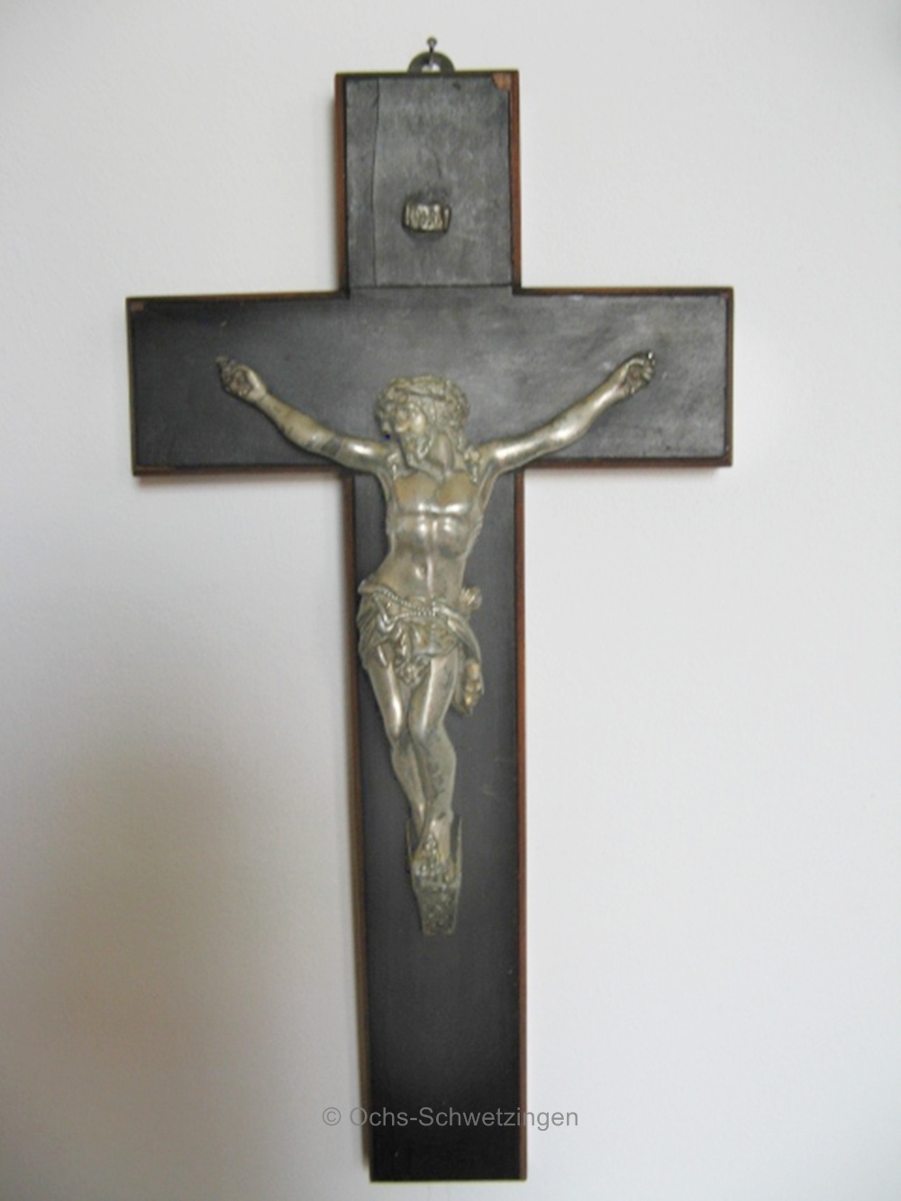 Kruzifix Kreuz Holz 38 cm um 1930  - ausdrucksstarker Metall - Jesus(K6)